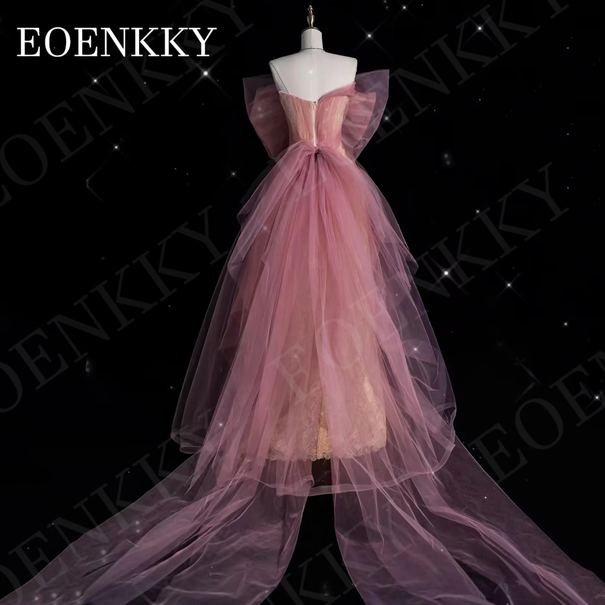 EOENKKY abito da ballo monospalla elegante fiocco rosa pizzo Tulle abiti da festa formali donna una linea che borda Una spalla Abito da ballo Elegante Rosa Bow Pizzo Tulle Abiti da festa formali Donna A Line Perline