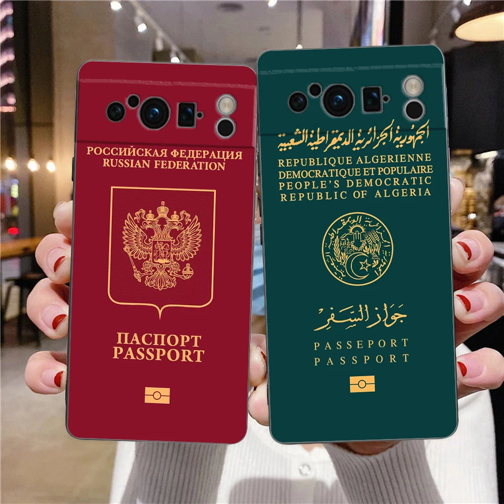 Algeria Russia Passport For Google Pixel 8 7 6 Pro 6A 5G Black Phone Case Soft Shockproof Back Cover Silicone TPU Shell Coque