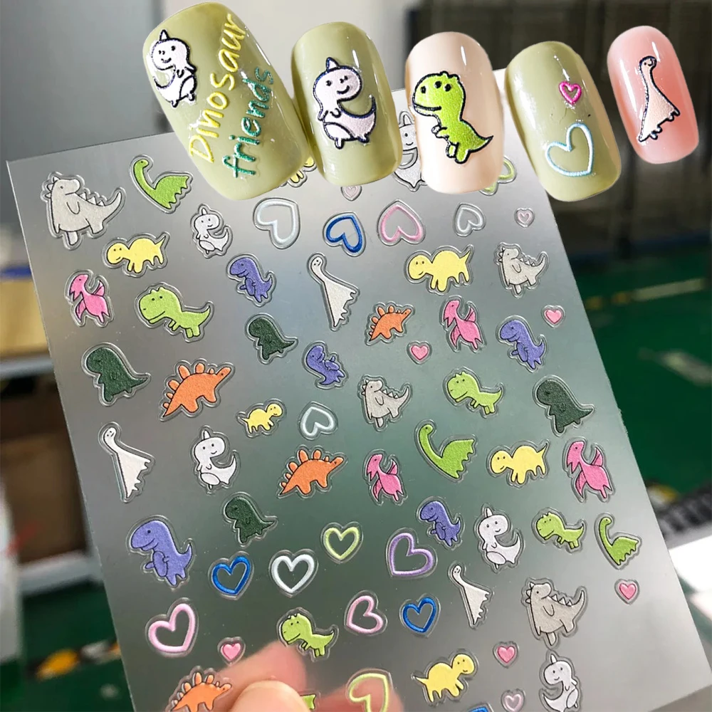 1PC 5D Dinosauro Del Fumetto Unghie Artistiche Adesivo Kawaii Animale Design Decal Y2K Giapponese Autoadesiva Cursore Decorazione Manicure FAI DA TE