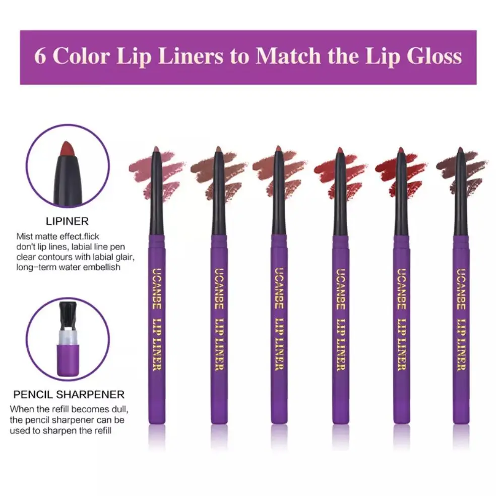 UCANBE Lady\'s Night Lip Makeup Sets 6pcs Matte Liquid Lipstick + 6pcs Lip Liners Pencil +1PC Primer Waterproof Lip Gloss Kit