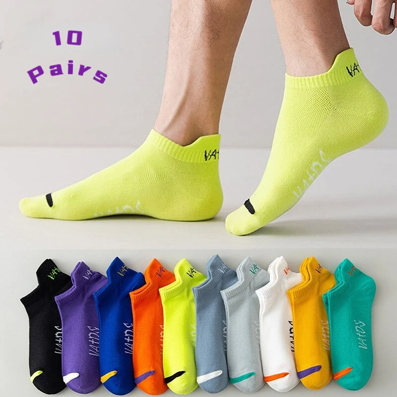 10 Pairs Of Socks Mens Boat Socks Breathable Street Fashion Short Socks Invisible Travel Running Sports Socks