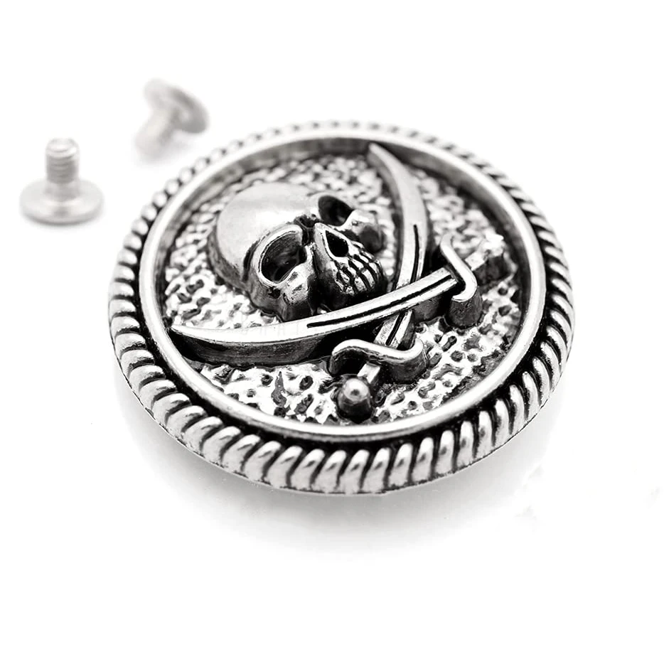 30mm Concho Pirate Skull Screw Back Coin Leather Craft Ornament Backpack Wallet Decorative Buckle