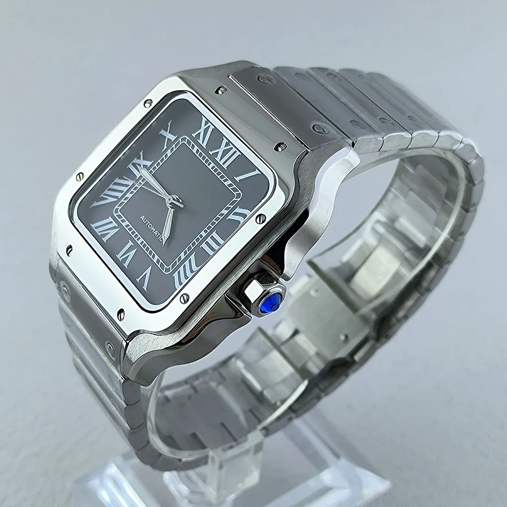 NH35 Square Watch Men's Automatic Watch Roma Black Dial Case Folding Buckle Bracelet NH35 NH36 movement Date at 6 o'clock Watch