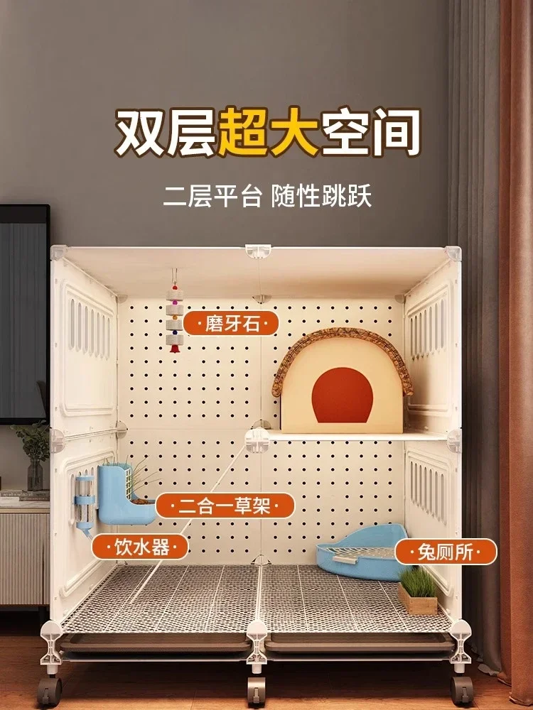 

Double Layer Rabbit Guinea Pig Cage Household King Size Panoramic Luxury Pet Rabbit Villa with Toilet Indoor Special Rabbit Nest