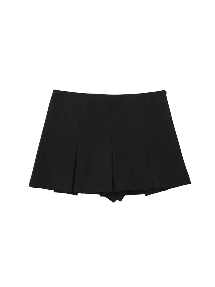 Willshena moda donna solido pieghettato cerniera laterale gonne pantaloncini Vintage a vita alta femminile Chic Lady Shorts