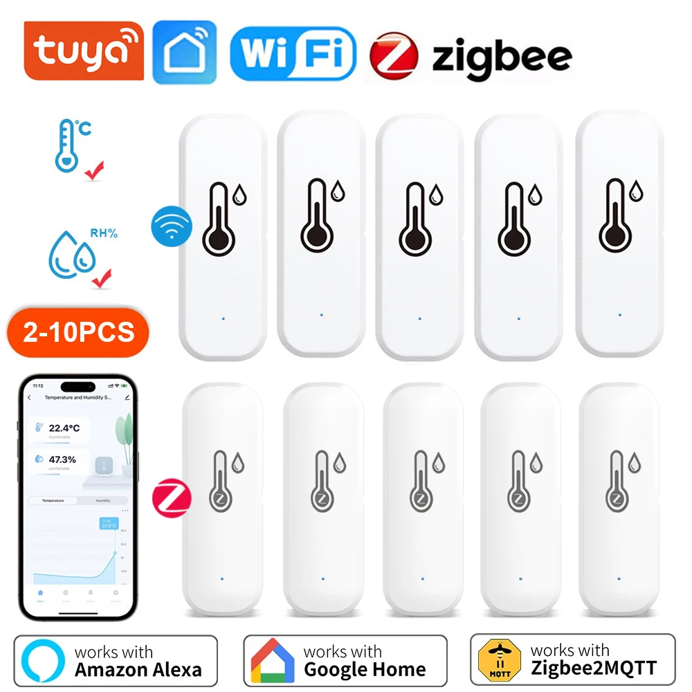 Tuya ZigBee WiFi Temperature and Humidity Sensor Smart Life APP Remote Monitor Indoor Hygrometer Works with Alexa Google Home