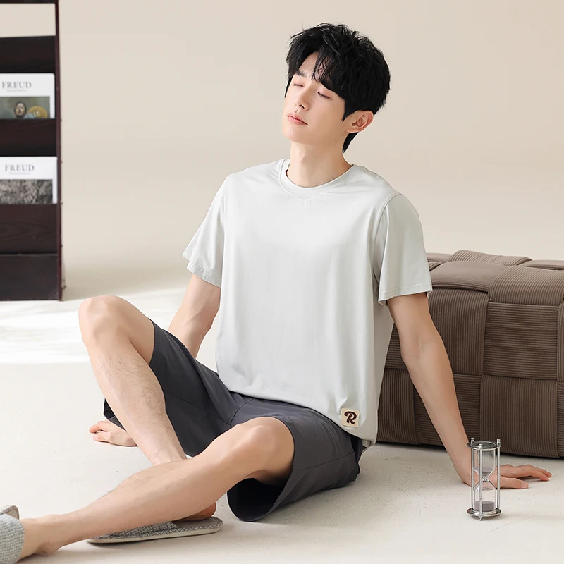 

Pajamas Men Modal Thin Short-Sleeved Two-Piece Suit Korean Version of the Loose Large Size Men Home Clothing with Letters Summer