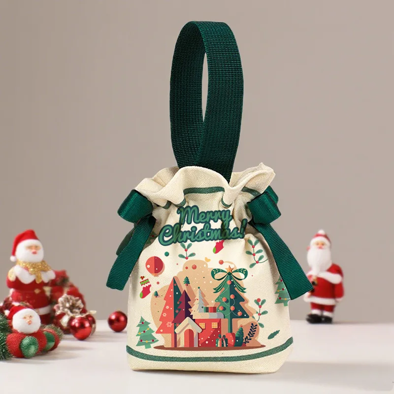 حقيبة هدايا عيد الميلاد مصنوعة يدويًا حقيبة برباط لعيد الميلاد حقيبة قماش قنب حقيبة تغليف الهدايا الاحتفالية لعطلة هدايا حفلات الأطفال