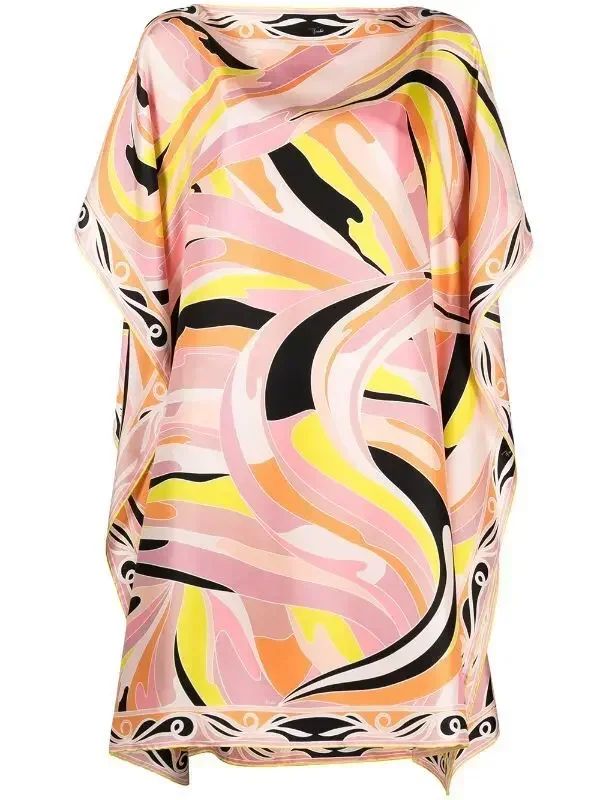 Abstract Print Dress Elastic Knitted Slim Short Sleeve Silk Jersey Dress High Quality Summer Slim-fit Cover Buttocks