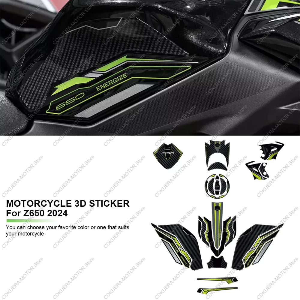 Motorcycle Accessories Engine Protection Sticker 3D Epoxy Resin Sticker Anti Slip Scratch Kit For Kawasaki Z650 2024 Tank Pad