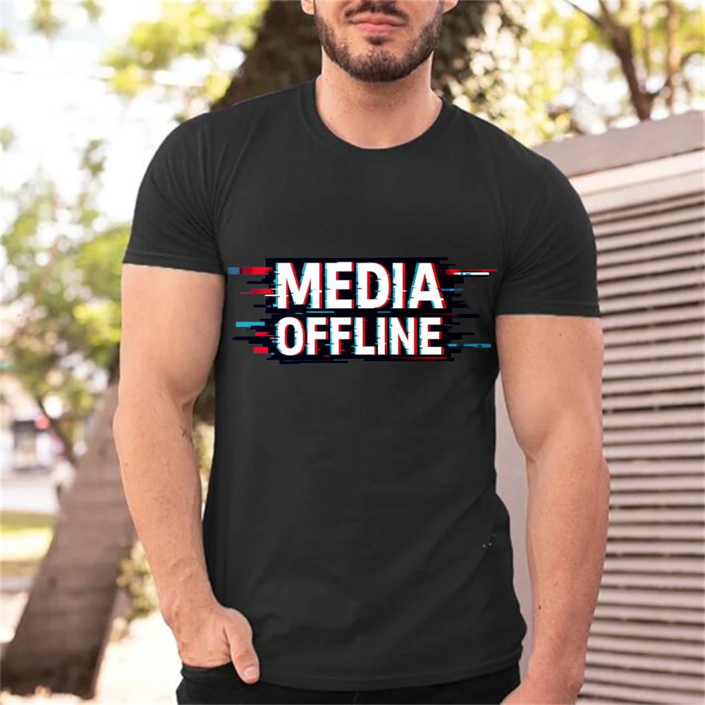 Media Offline Glitch T-Shirt, Retro Internet Humor Cyberpunk Tee