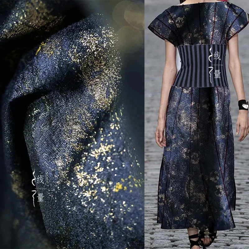 Uninhibited Light Retro Navy Blue Light Jacquard Fabric Creative Three-dimensional Dark Texture Han Costume Designer Fabric