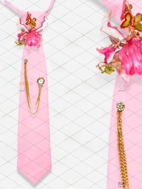 original-zhipu-iris-pattern-heavy-work-enamel-simulation-glaze-3d-pink-tie-korean-sle-ultra-narrow-pe-faionable-accory