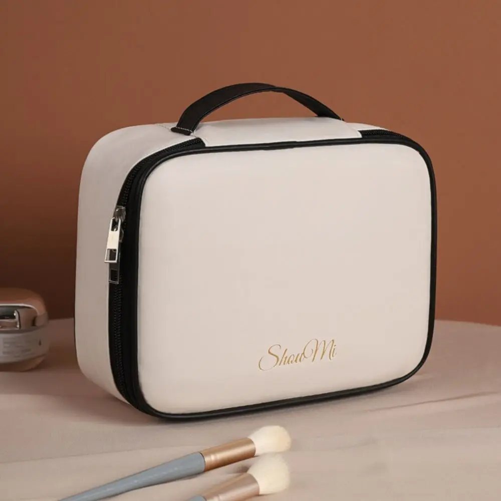 Square Detachable Makeup Bag Waterproof Zipper Cosmetic Bag PU Leather Compartmentalized Storage Makeup Bag Storage Bag