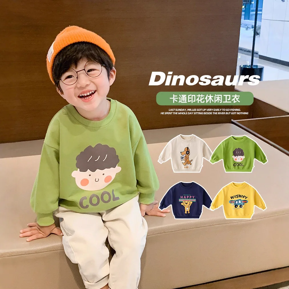

Spring/Summer 2026 Children's Casual Sports Sweatshirt - 2-8 Years Old - Boys and Girls Cartoon Hooded T-Shirt with Long Sleeves