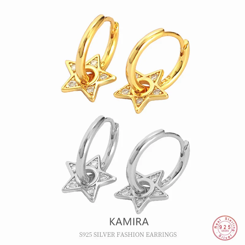 KAMIRA 925 Sterling Silver Rock Punk Star Earrings for Women Temperament Luxury Unisex Detachable Hoop Earrings Delicate Jewelry