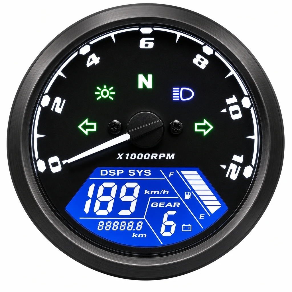 Universal 12V Round Retro Motorcycle LCD Speedometer Tachometer Odometer Fuel Level Gauge Modified Digital Instrument For Cafe R