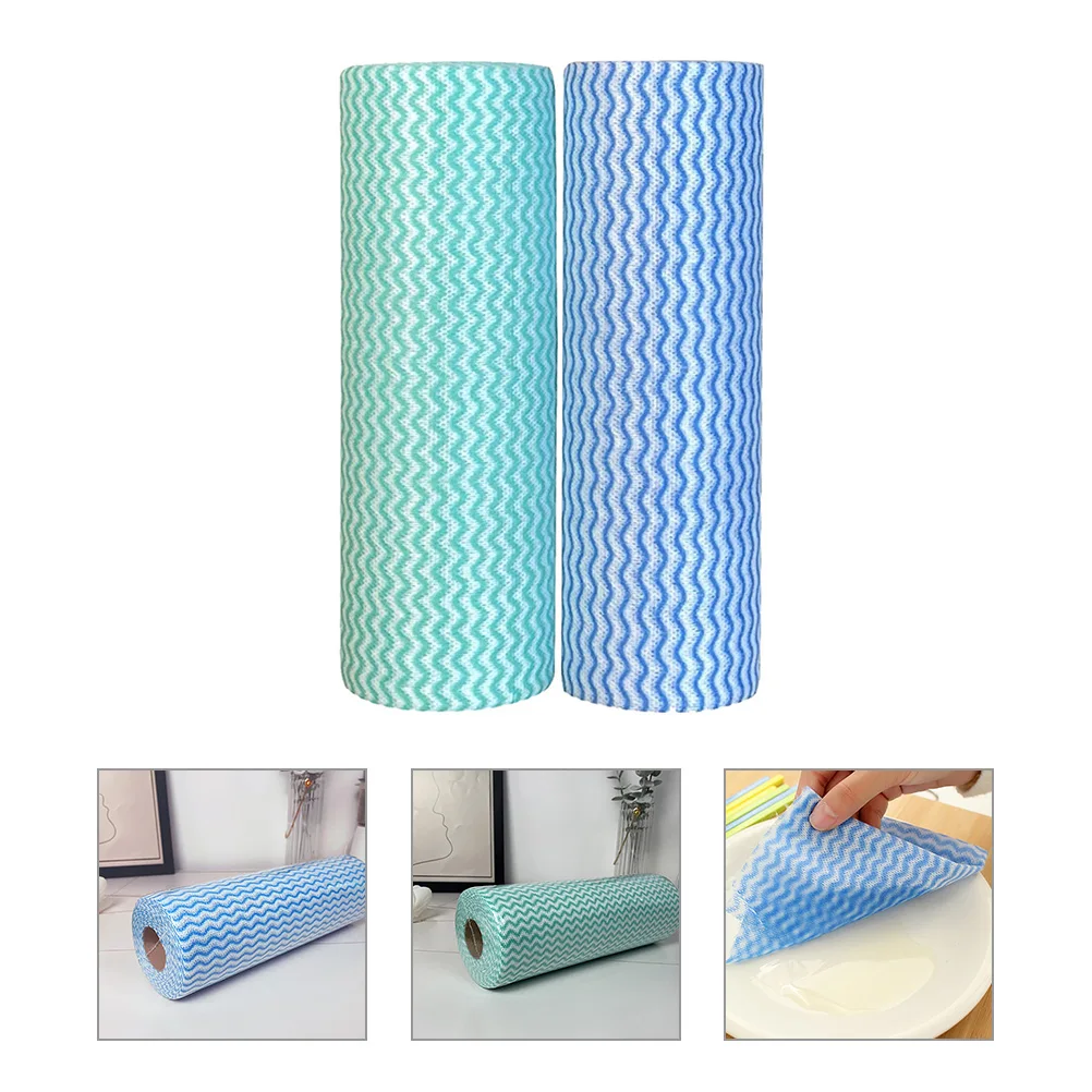 

2 Rolls Non-woven Cloth Kitchen Cleaning Products Absorbent Dish Cloths Disposable Towels Practical Wiping Household Duster Blue