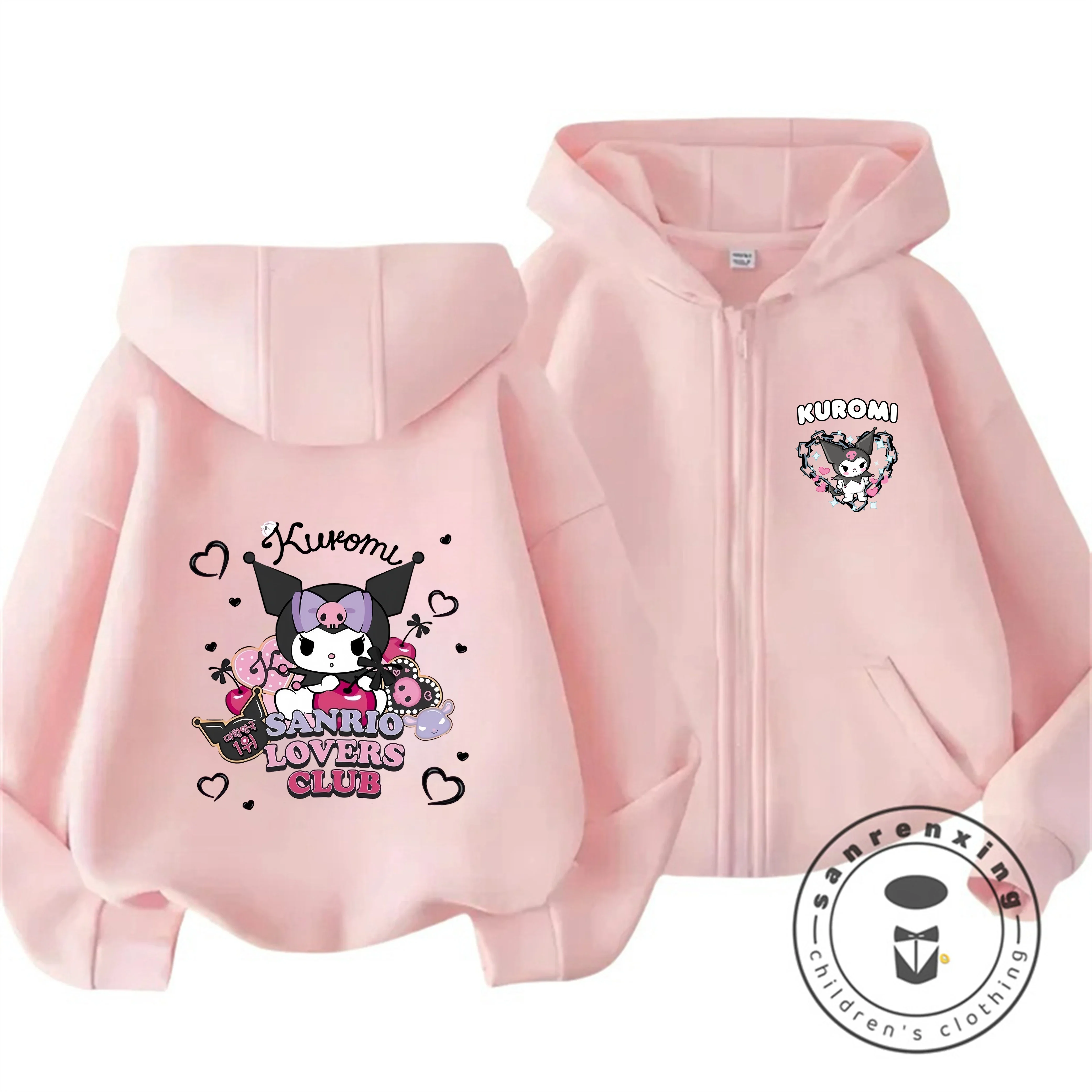 Kuromi детская толстовка на молнии 2024, осень-зима, милый свитшот с мультяшным принтом, теплая ветрозащитная мода для мальчиков и девочек