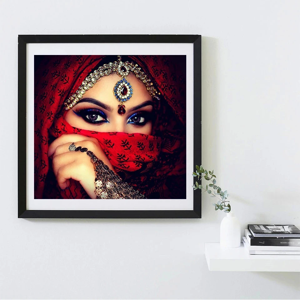 5D Diamond Embroidery Indian Woman Mosaic Rhinestone Diamond Painting Muslim Portrait Cross Stitch Kits Round Drill Home Decor