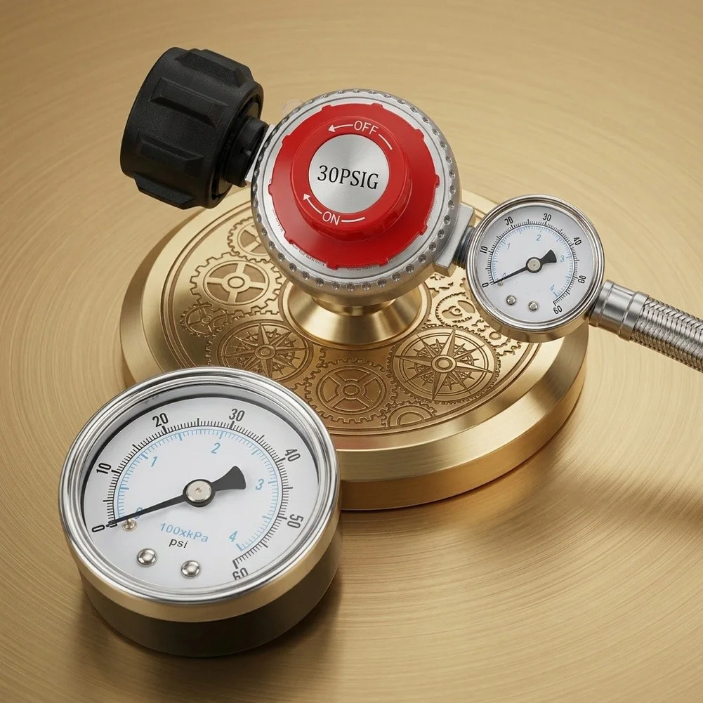 High Pressure Propane Regulator Hose 5 Feet with Precision Adjustment Range 0-30 PSI and Clear 0-60 PSI Glow Gauge Display