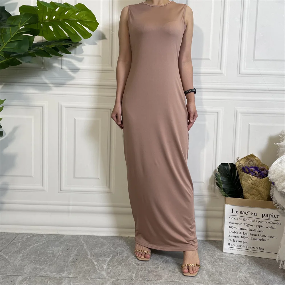 All-Match Effen Onder Abaya Binnenjurk Moslim Voor Vrouwen Effen Jurk Midden-Oosten Dubai Innerlijke Abaya Islamitische Kleding Dames Arabisch