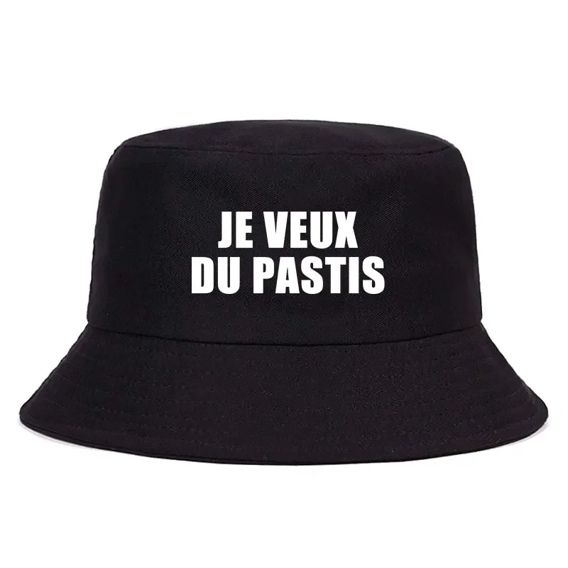 Je Veux Du Pastis Bob Summer Reversible Bucket Hat Woman Man Cool Cotton Fisherman Cap Unisex Daily Sun Beach Panama Hats