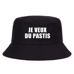 Je Veux Du Pastis Bob Summer Reversible Bucket Hat Woman Man Cool Cotton Fisherman Cap Unisex Daily Sun Beach Panama Hats