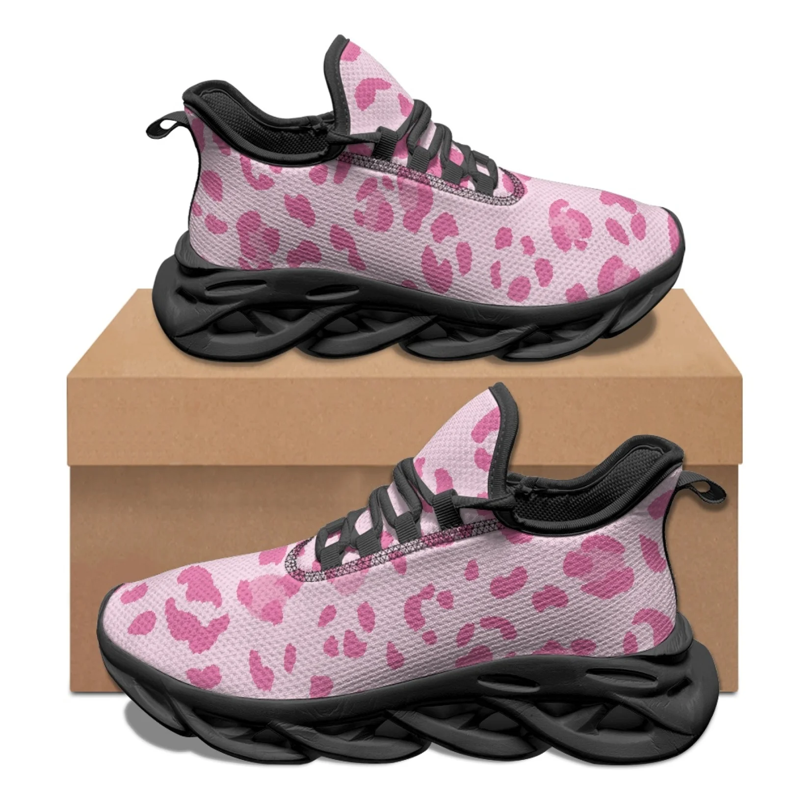 PENSTROLL PENSTROLL Pink Leopard Print Non Slip Unisex Athletic Sneakers, Mesh & EVA Shoes for Gym Hiking Fall Fashion