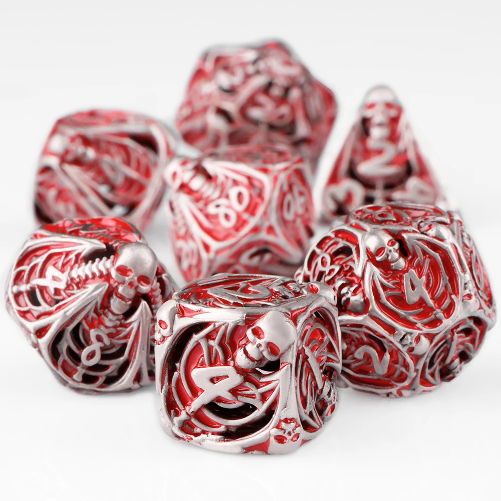 مجموعة نرد هيكل عظمي مجوف معدني لـ D&D - 7 قطع نرد متعدد السطوح مع D20، D12، D10، D8، D6، D4 - ألعاب RPG متعددة الألوان قابلة للجمع #3