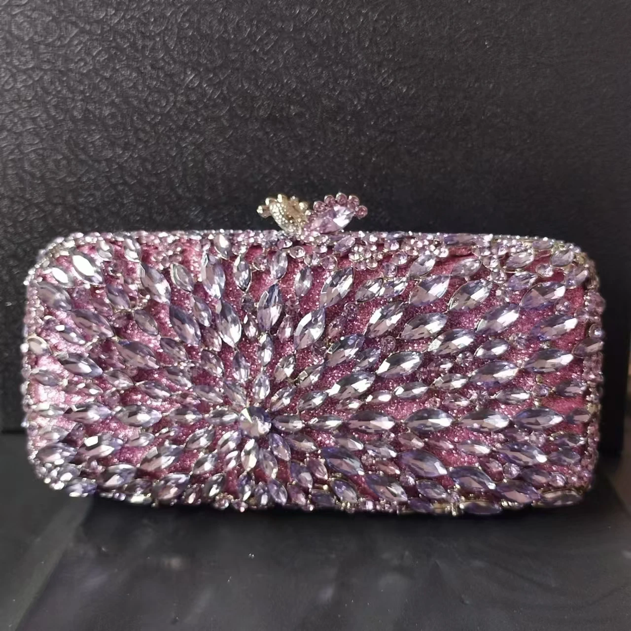 

Women lavender Crystals Clutch Purse Lady Gems Evening Handbags Party Dinner Wedding Clutches Bridal Purple Rhinestone Purses