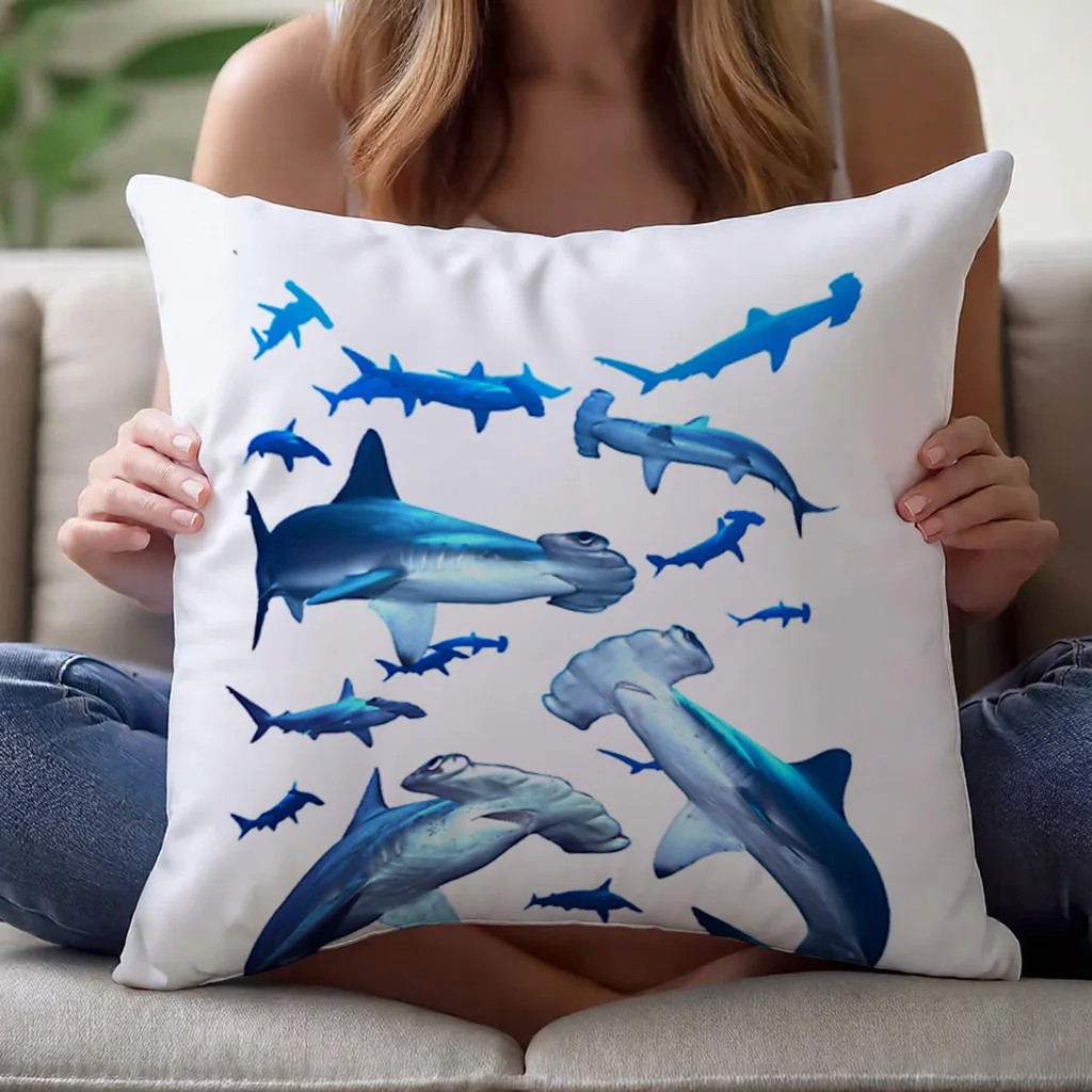 Blue Shark Print Cushion Cover Pillow Case Home Decor Throw Pillow Gift for Bedroom Living Room