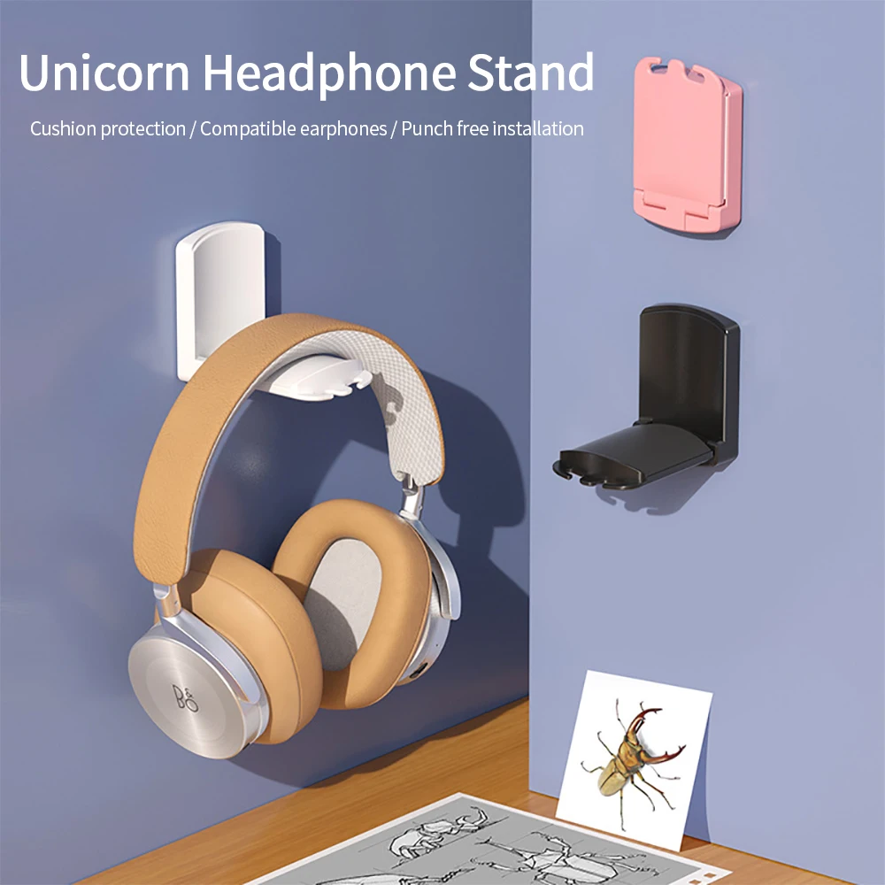 Creative Beetle Headphones Stand Foldable Earphone Holder Wall Mounted Headset Support No Need to Punch Holes, Stick And Install