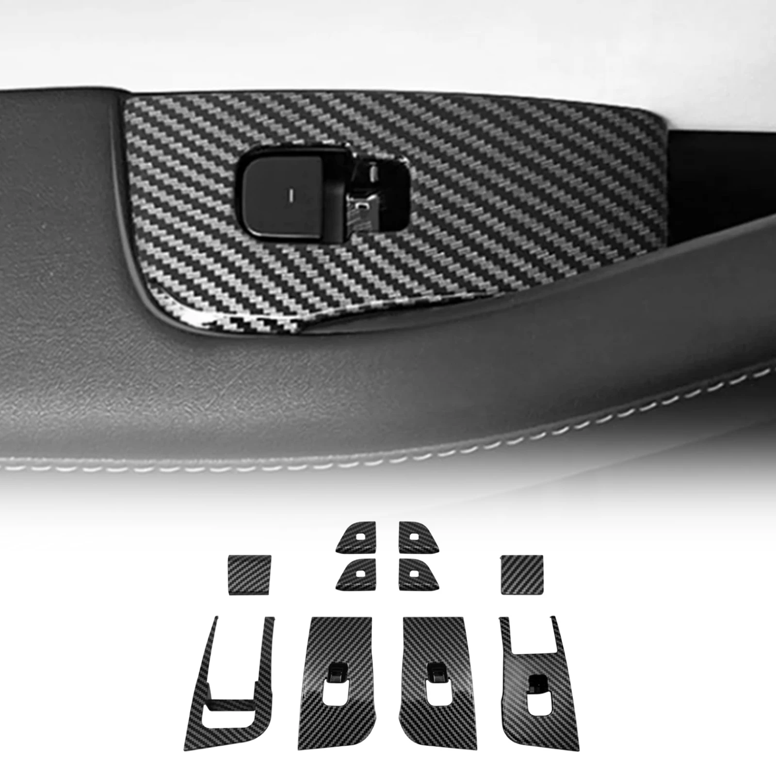 

Для Tesla Model Y 2025 Juniper, панель управления стеклоподъемником автомобиля, узор из углеродного волокна, глянцевый черный ABS, защитная накладка на кнопку, аксессуары