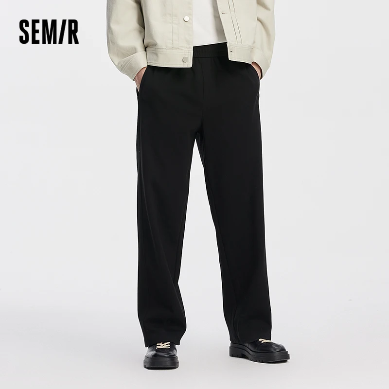 Semir Men Pants Solid Loose Straight Drawstring Knit Soft Touch Casual Style Autumn Trousers Urban Daily Wear 2026