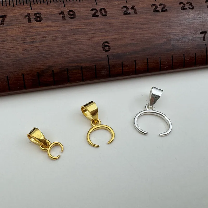 1PCS Solid 925 Sterling Silver Pendant Clasp Left&Right Horizontal Hole Clasp Buddha Jade Bull Nose Clasp Round DIY Accessories