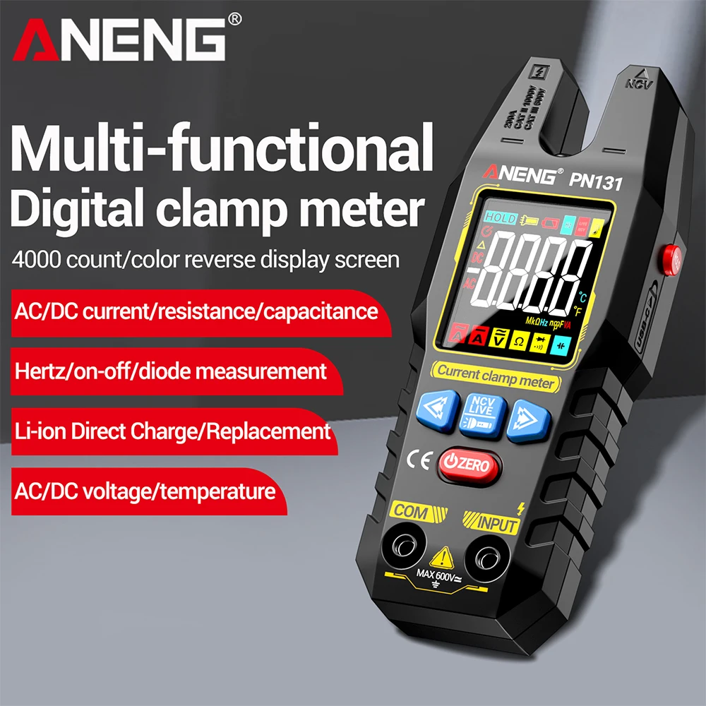 ANENG PN131 Digital Clamp Meter Rechargeable 4000 Counts AC/DC Ammeter Auto Range Voltage NCV Tester Resistance Electrician Tool