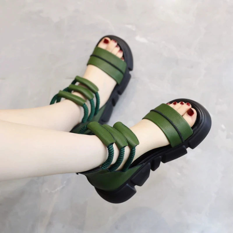 Thick Heel Women Sandals Women's New Hollow Open Toe Shoes Fashion Casual Sandals Female Designer Flat Roman Shoes Summer 2025 image 6