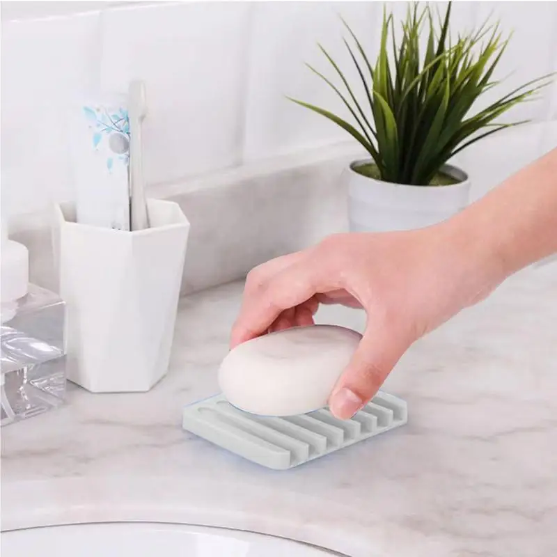 Self Draining Soap Dish Self Draining Silicone Soap Tray with Drain Chute Anti-Slip Soap Dish Tray to Keep Soap Bar Dry for Sink