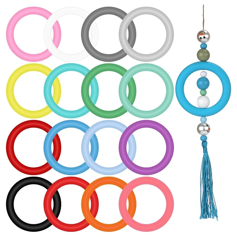 16Pcs Silicone Beadable O Rings, 65Mm Silicone Beads Ring Round Silicone Loop For Jewelry Making DIY Crafts Necklaces