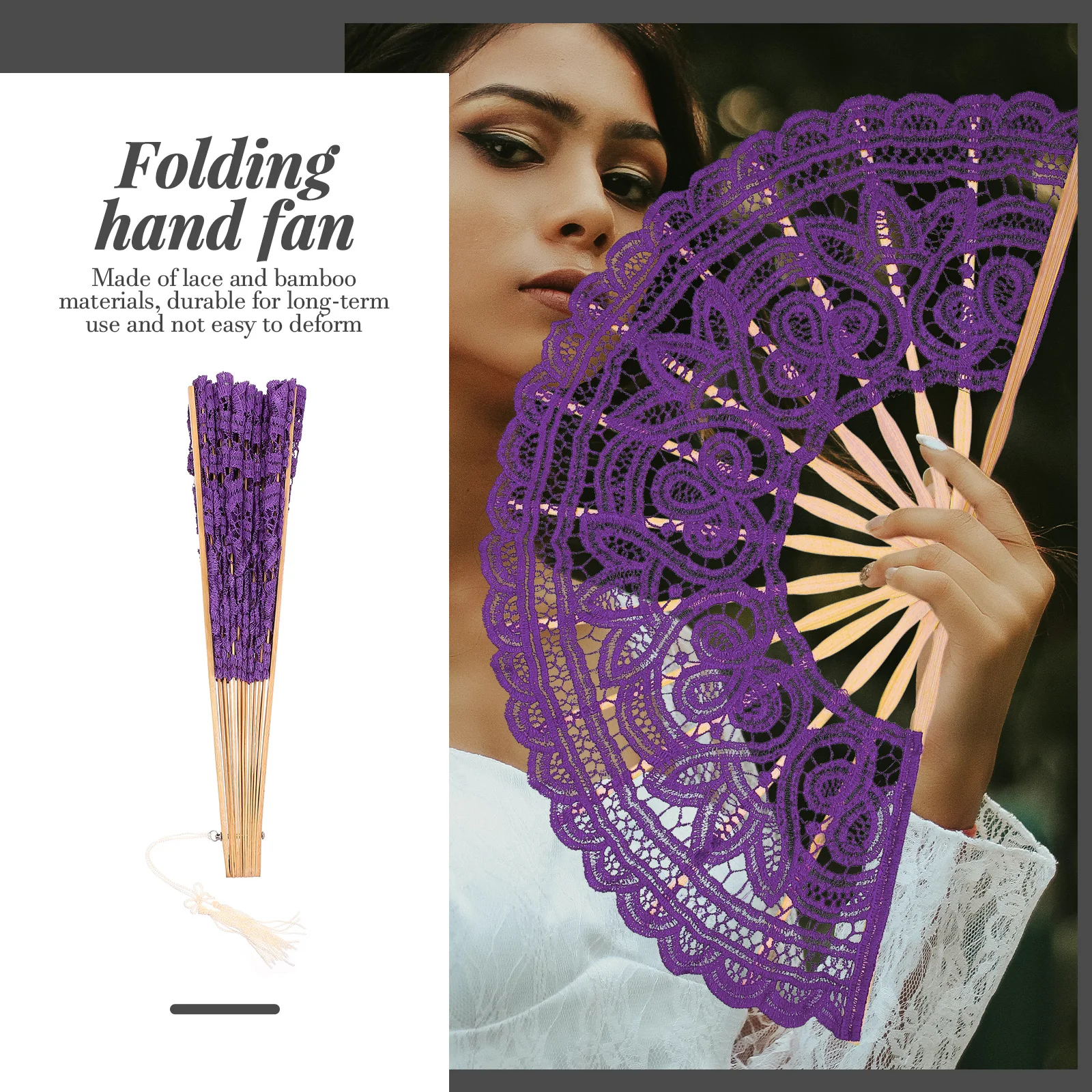 

Premium Lace Bamboo Folding Handheld Decorative Vintage Floral For Wedding Home Stage Decoration Lightweight Portable Retro