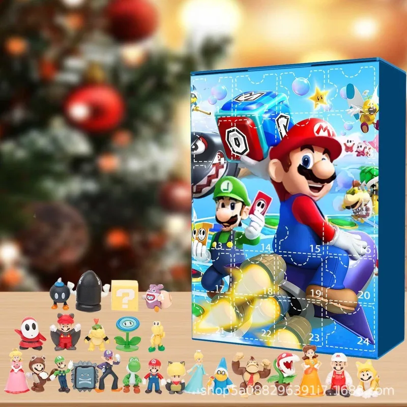 Super Mario Bros 24-dagen kerstvakantie adventskalender anime verrassingsdoos pop cartoon schattig 24-dagen countdown box kerstcadeau