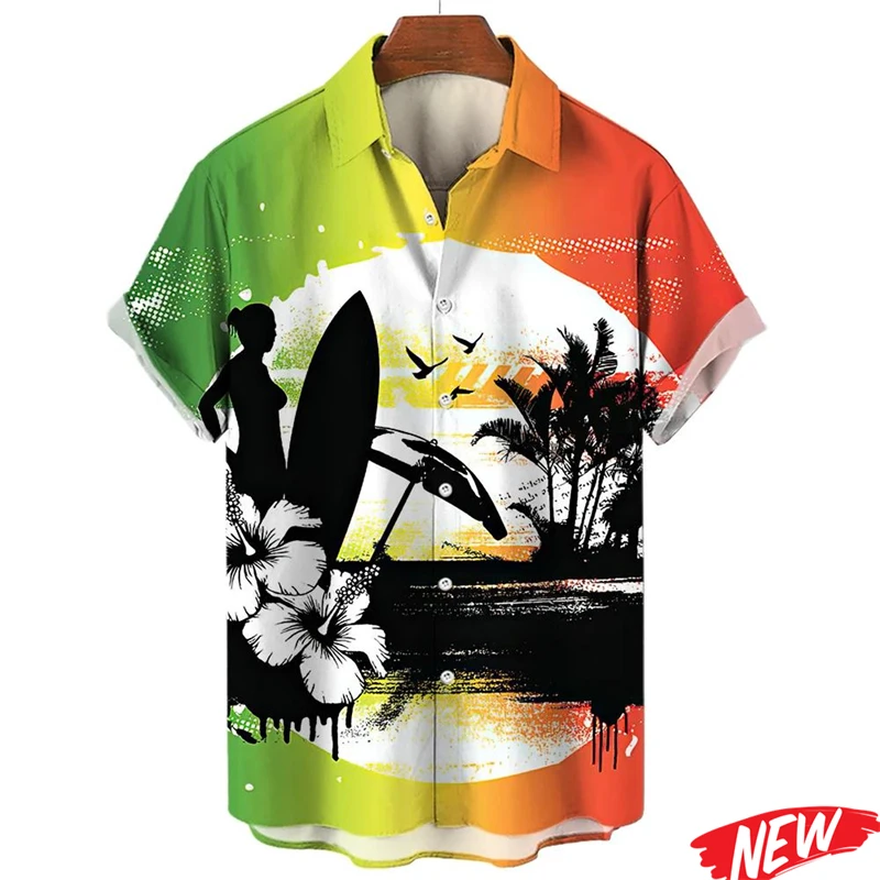 

Plants Graphic Hawaiian Shirt For Men Summer Beach Surf Button Shirts Unisex Tropical Street Lapel Shirt Oversized Short Sleeve