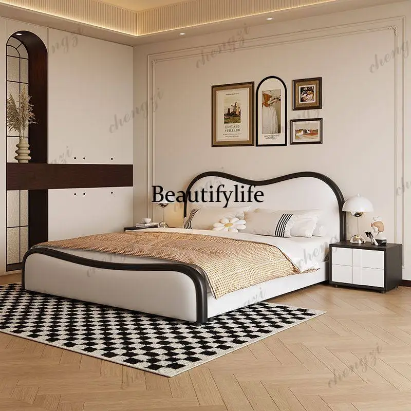 

European Decoration Double Bed White Designs Heavy Adults Frame Double Bed Floating Metal Style Cama De Casal Furniture For Home