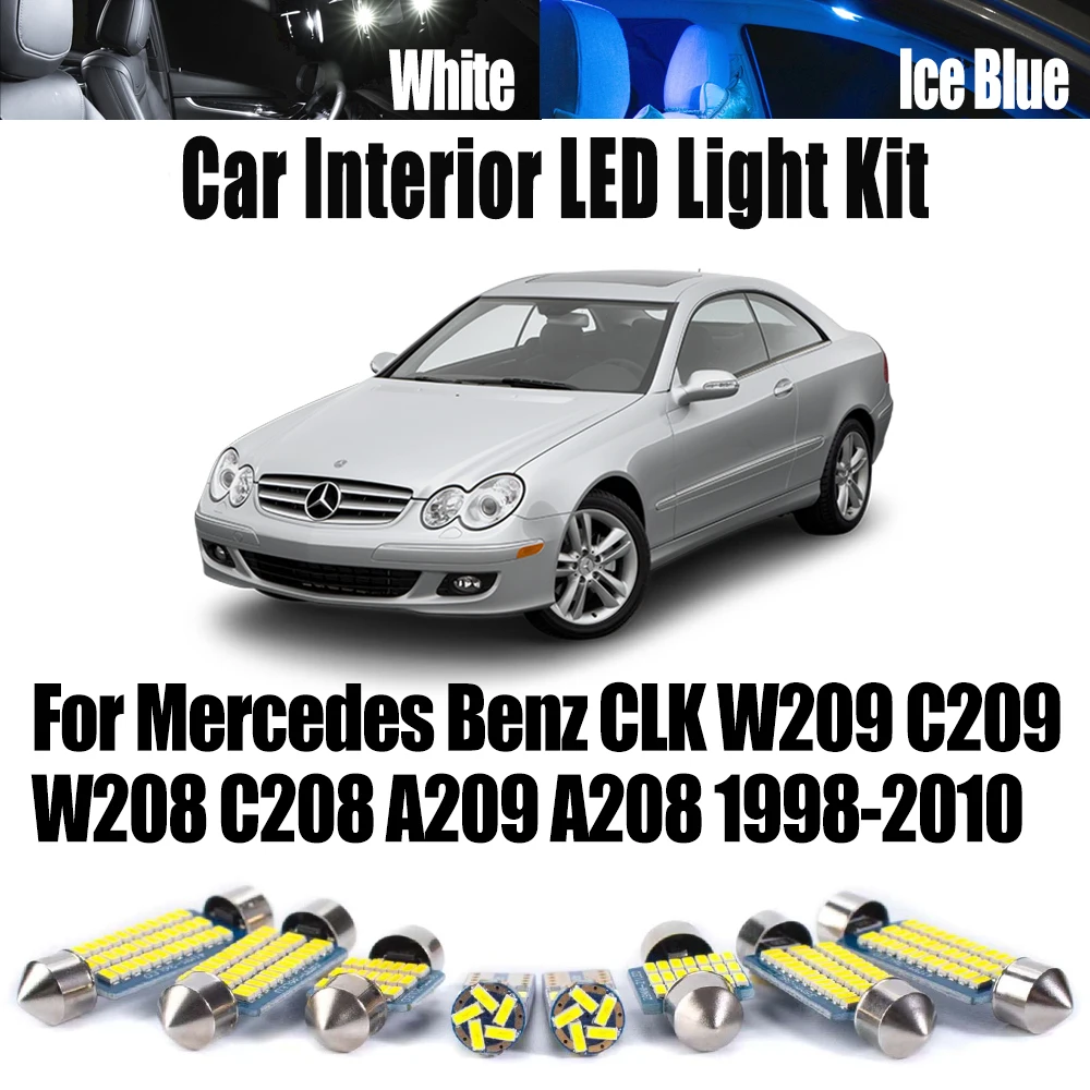Cúpula de puerta de mapa Interior LED de coche para Mercedes Benz CLK W209 C209 W208 C208 A209 A208 1998-2010 juego de bombillas de lectura de luz de visera solar