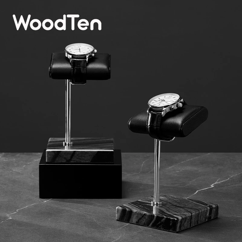 WoodTen High End Watch Display Stand Green Marble Base Wristwatch Holder with Leather Pillow Retail Counter Watch Showcase Prop