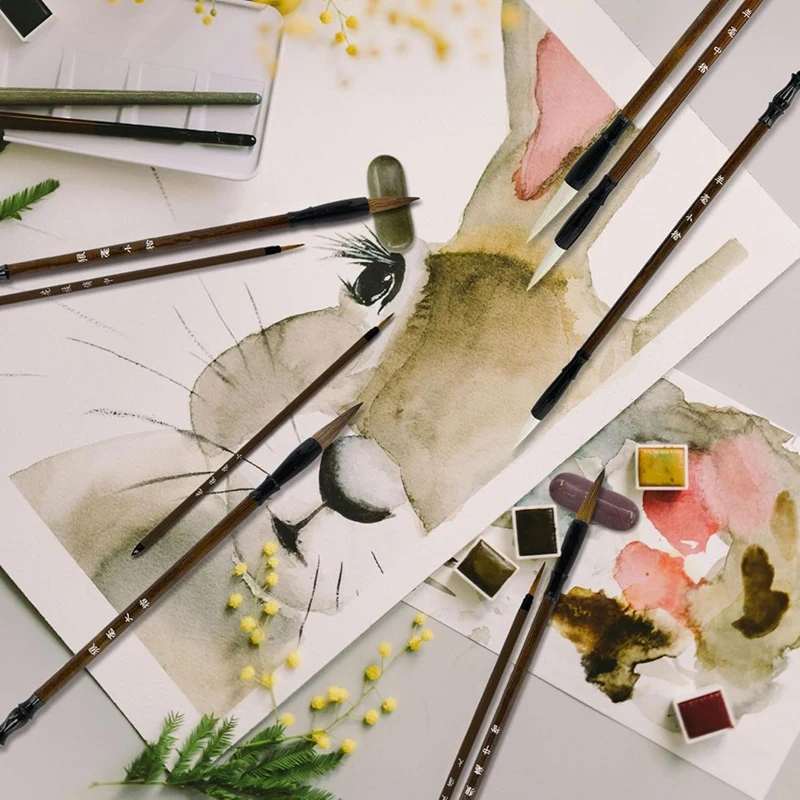 Pincéis de caligrafia para iniciantes, Pincéis de pintura e escrita, Ink Art, Pintura Kanji, 11pcs