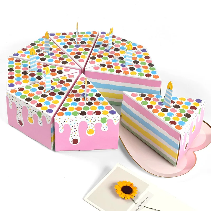 Caja de dulces triangular en forma de pastel, decoración de mesa bonita rosa para fiesta de cumpleaños, caja de dulces para boda, suministros festivos, 8/24/40 Uds.