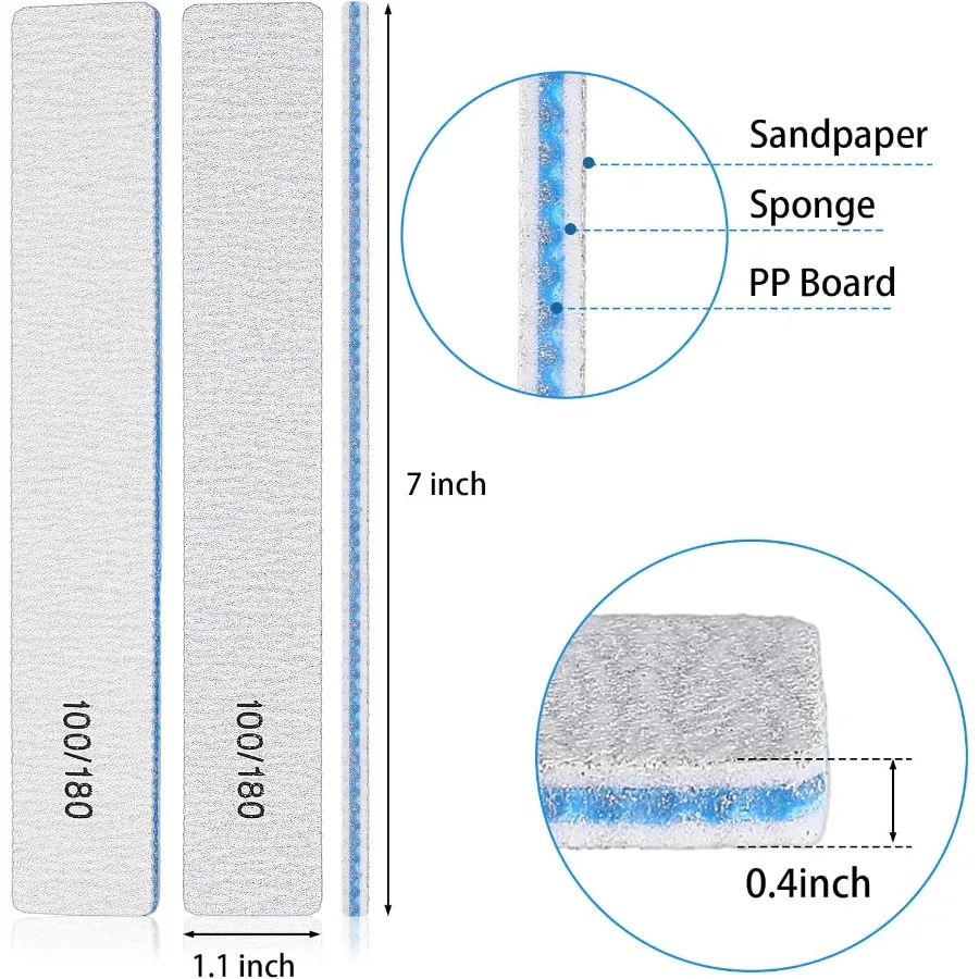 200 Pcs 100 180 Grit Reusable Double Sided Nail Files with Emery Boards for Acrylic and Gel Nails Professional Fingernail and P