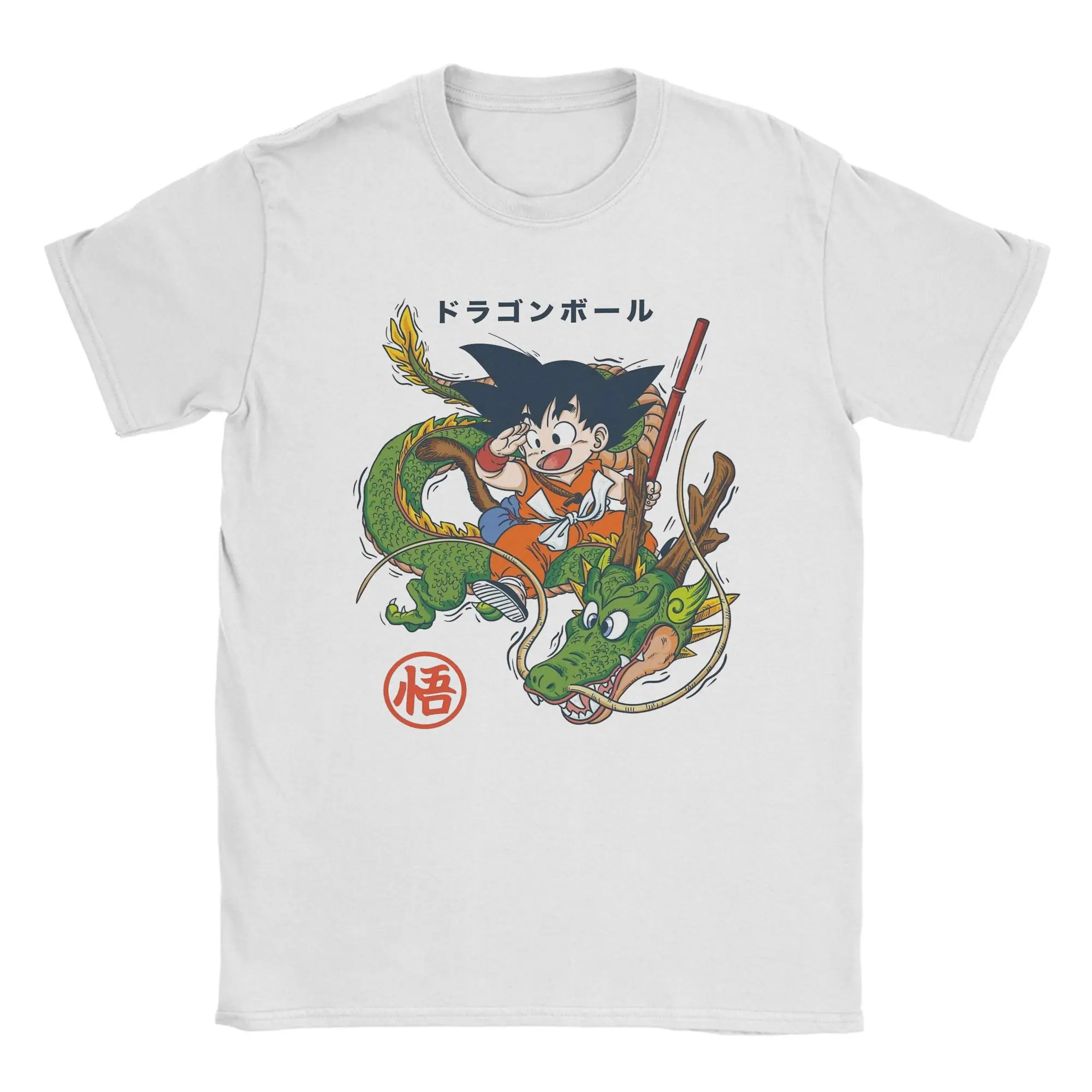 Camiseta Unissex DBZ Goku Shenron Anime Japonês em Algodão Puro, Camiseta de Manga Curta Dragon Ball, Tamanho Plus